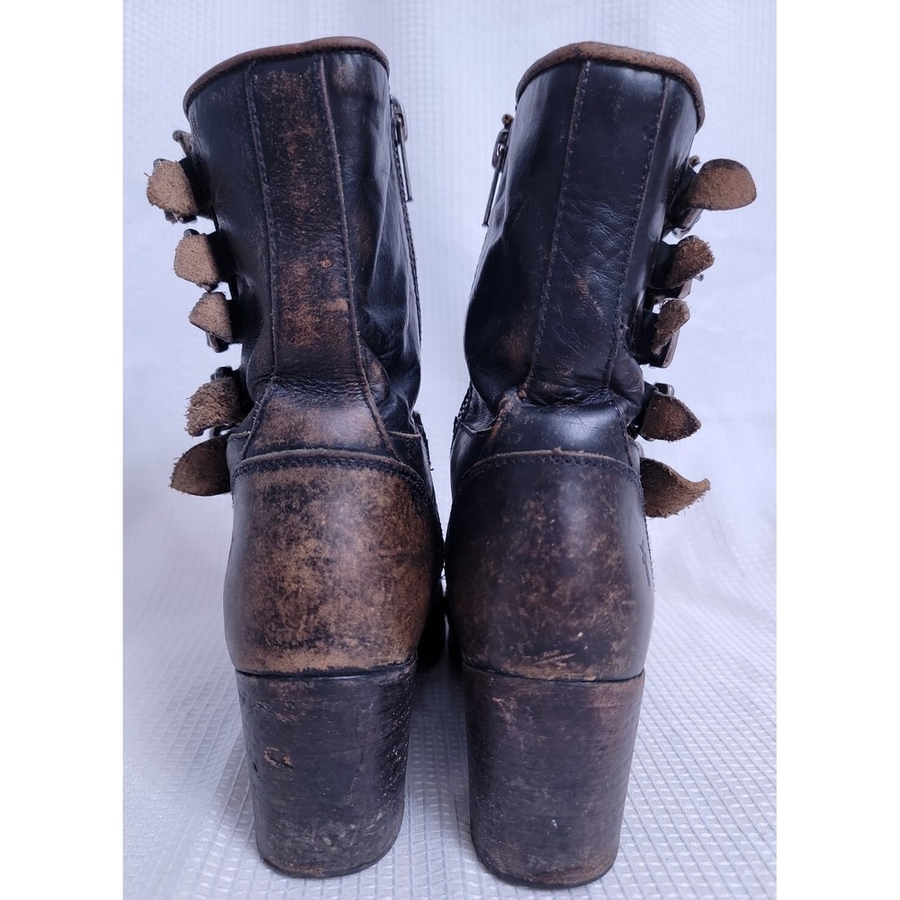 Frye Kelly Belted Short Black Leather Distressed Moto Boots Women's 8.5 - Picture 8 of 13